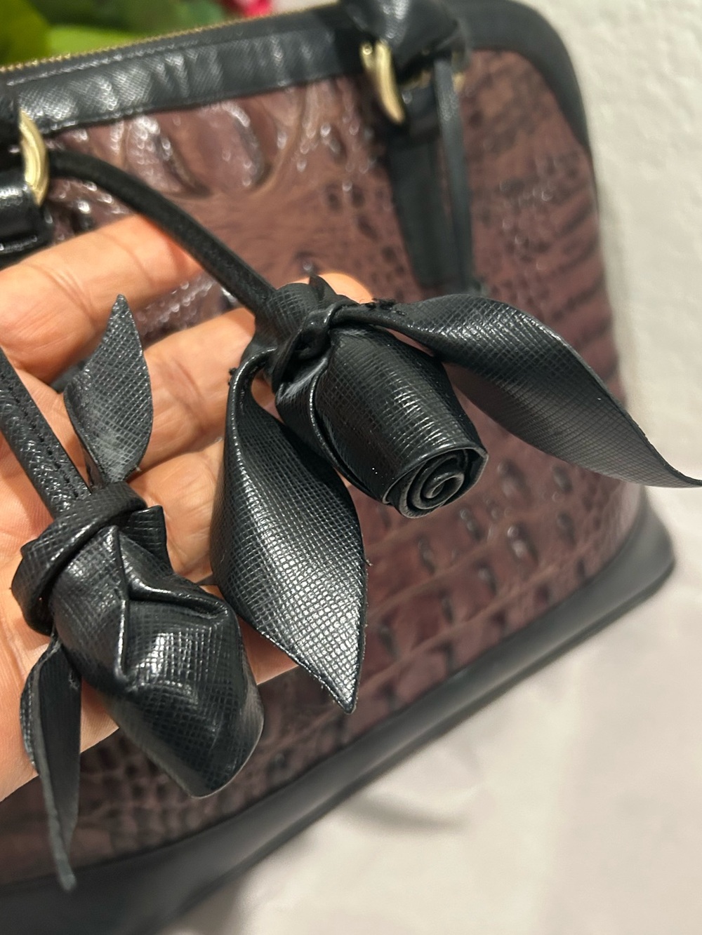 Brahmin Black Leather Roses - Picture 2 of 4
